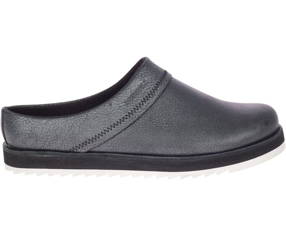 Merrell Slip Ons Black - Juno Clog Leather - Womens 94HETKSZU